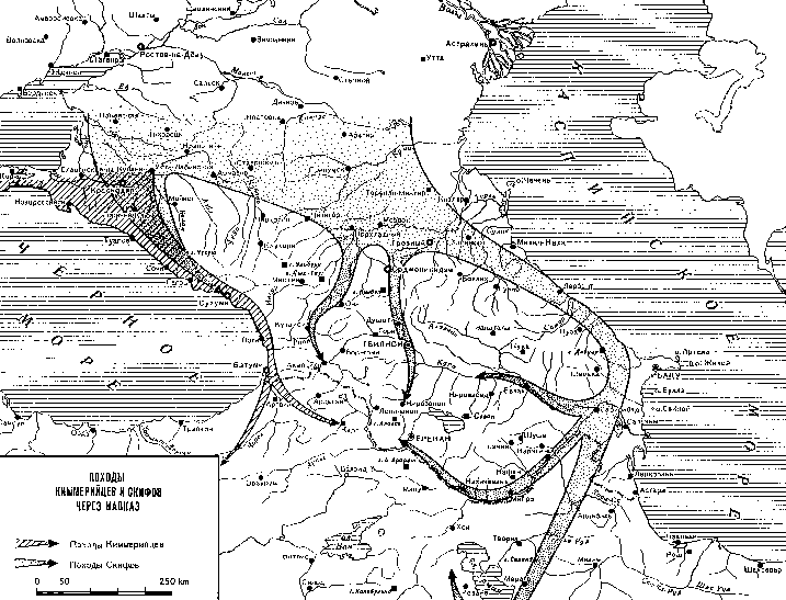 Abb. 1: Einfallsrichtungen von Kimmeriern und Skythen in den Vorderen Orient